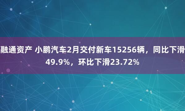 融通资产 小鹏汽车2月交付新车15256辆，同比下滑49.9%，环比下滑23.72%