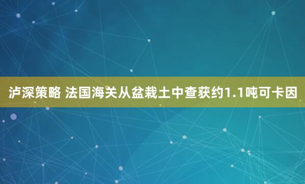泸深策略 法国海关从盆栽土中查获约1.1吨可卡因