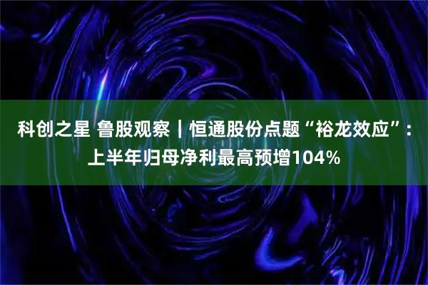 科创之星 鲁股观察｜恒通股份点题“裕龙效应”：上半年归母净利最高预增104%