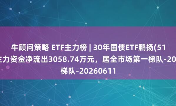 牛顾问策略 ETF主力榜 | 30年国债ETF鹏扬(511090)主力资金净流出3058.74万元，居全市场第一梯队-20260611
