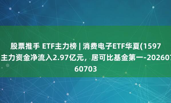 股票推手 ETF主力榜 | 消费电子ETF华夏(159732)主力资金净流入2.97亿元，居可比基金第一-20260703